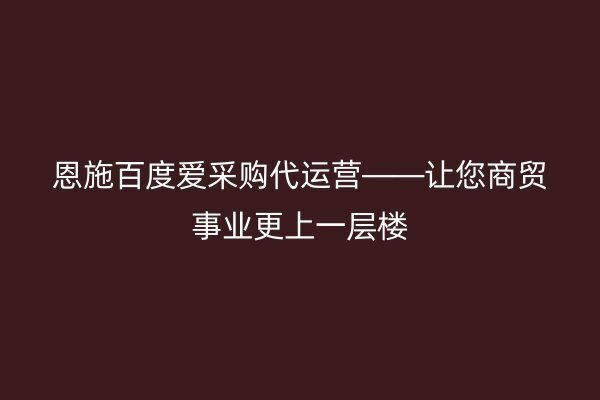 恩施百度爱采购代运营——让您商贸事业更上一层楼